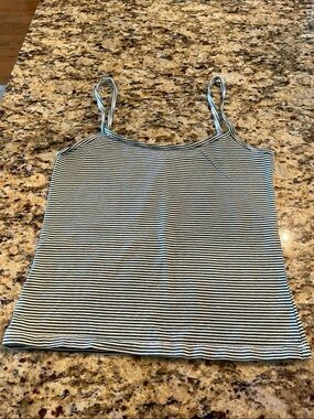 Striped Spaghetti Strap Tank Top - dark Green & White